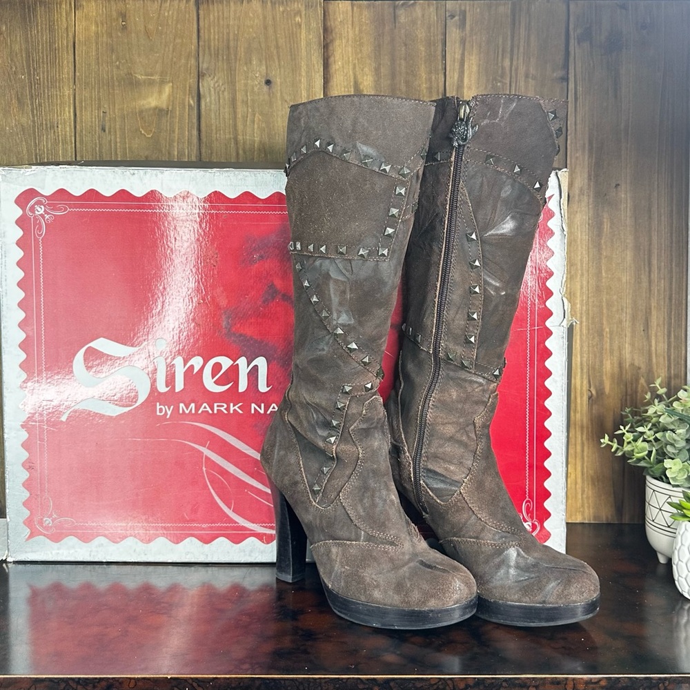 Siren By Mark Nason Sugarhill Festival Boots Leather High Dark Brown 8.5